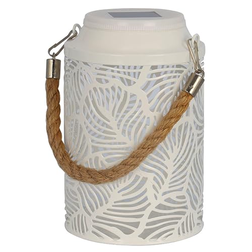 Lumisky Mini lanterne solaire blanche métal poignée corde effet ombre arc en en ciel LED blanc chaud MINI RAINBOW H 17.5cm