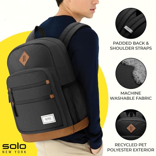 Solo New York Laptop Backpack for Women & Men -Carry On Bookbag for Travel & Work, Lightweight Bag, Side Mesh Pockets, Fits 15.6" Computer - Re:Fresh, Black2