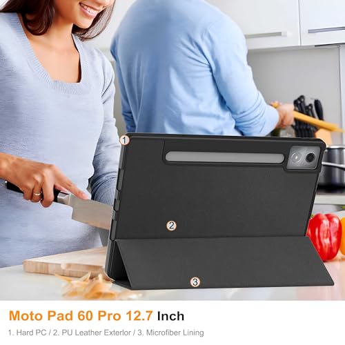 Image of ProElite Cover for Moto Pad 60 Pro 12.7 inch 2025 case Cover, Soft Flexible Flip Case Cover for Moto Pad 60 Pro 12.7 inch 2025 [Recoil Series] - Black