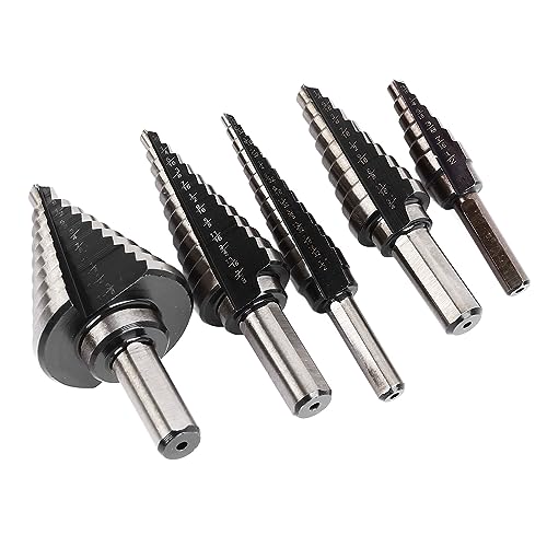 5Pcs Step Drill Bit Set Alloy Steel Multifunctional Reusable Drill Bit for Wood Metal