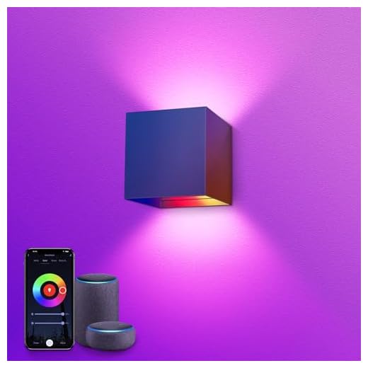 SNADER Smart WiFi LED Wandlampe Innen/Außen,6W-RGB Farbwechsel,steuerbar per App/Sprachsteuerung,einstellbarer Abstrahlwinkel-Wandleuchte Perfekt für Innen-und Außenbereiche Wohnzimmer,Garten (1)