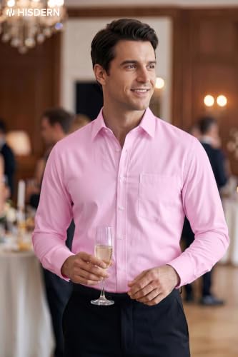 Image of HISDERN Mens Dress Shirts Long Sleeve Button Down Casual Shirts for Men Inner Contrast Formal Business Tuxedo Wedding Shirt