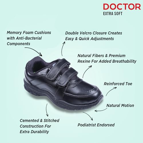 DOCTOR EXTRA SOFT Unisex-Child/Kids/Adults Black & White Gola Shoes with Memory Foam Cushion & Anti-Bacterial Technology| Ideal for School,Formal,Casual,Uniform,Running| Comfort... - Image 2