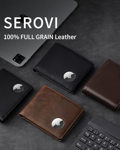Wallet for Men with AirTag Holder Genuine Leather Bifold RFID Blocking Mens Wallets with 14 Card Slots, ID Window & 2 Cash Pocket (Airtag Not included)4