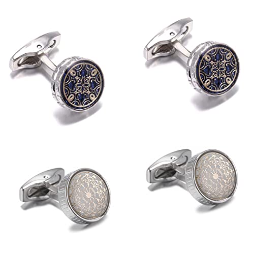 ازرار اكمام كلاسيكية للرجال من بوجان، ازرار اكمام من الستانلس ستيل لاكسسوارات القمصان فريدة من نوعها للعريس وهدايا الزفاف (ابيض واسود، 2 زوج)