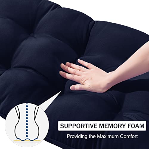 Downluxe Outdoor Chair Cushions, Waterproof Tufted Overstuffed U-Shaped Memory Foam Bench Cushion For Swing Loveseat Patio Funiture, 44" X 19" X 5", Navy, 1 Pack #TOP4