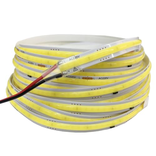TOPXCDZ Striscia LED COB da 220 V, flessibile, Smart IC, senza necessità di driver, ad alta luminosità, 240 LED, illuminazione lineare RA95, bianco caldo, bianco (6000 K, 3 m)