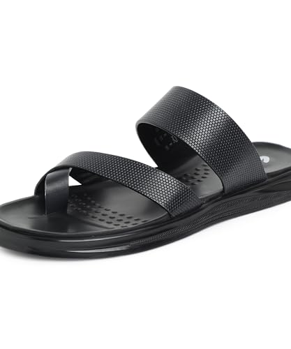 Image of Gabicci Mens Toe Loop Sandal, Slip On Entry, (Size 40-45), Full Grain Leather, Casual Lounging Sandal, PU Sole, Flat Heel, Hope