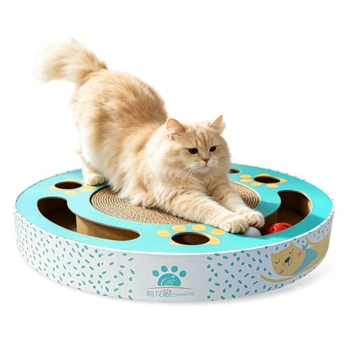 Rascador redondo de cartón para gatos con juguetes interactivos miniatura 7
