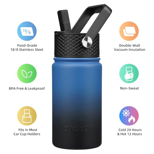 Image of BJPKPK Insulated Water Bottle, 15oz Stainless Steel with Straw Lid