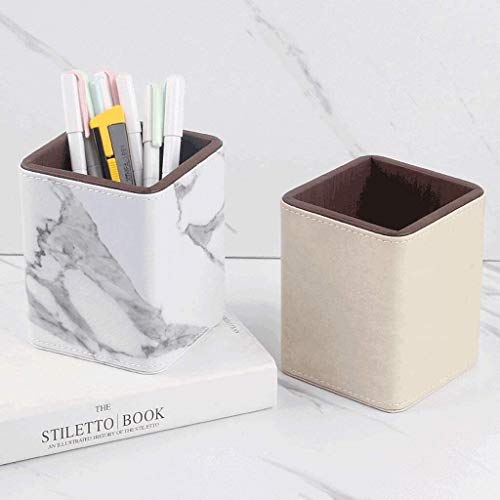 Stifthalter, multifunktionaler Stifthalter, Schreibtisch-Aufbewahrungsbox, PU-Leder, quadratisches Design für Bürobedarf, Kosmetikpinsel, Weiß