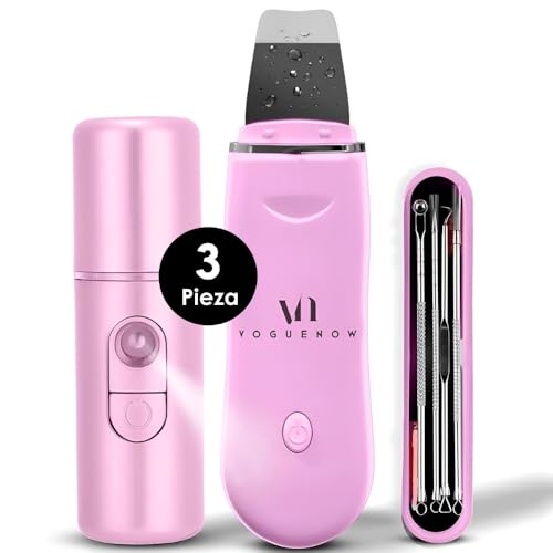 Peeling Ultrasónico Facial Skin Scrubber (juego de 3) - Pulverizador de niebla para eliminar puntos negros y kit de herramientas de extracción - Exfoliación Facial Ultrasónica Limpiador de Poros