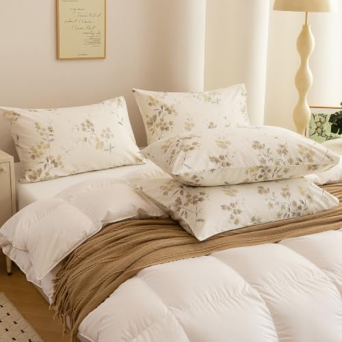 Image of ECOCOTT 4 Pack Pillowcase King Size with Vintage Wash Painting Floral Pillow Cases Set, 100% Cotton King Pillow Covers Envelope Closure (King, 20 inchx36 inch)