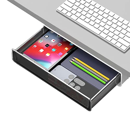 デスク下 収納ボックス 引き出し式 整理トレイ 透明 机下 収納ケース 強力粘着 工具不要 簡単設置 隠し引き出し 文房具 化粧品 収納ホルダー 貼り付け引き出し 大容量 ブラック L