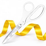 25 Inch White Giant Scissors – Extra Large Ceremonial Cutting Tool with Golden Ribbon for Grand Opening Event Supplies Decorations and Business Celebrations