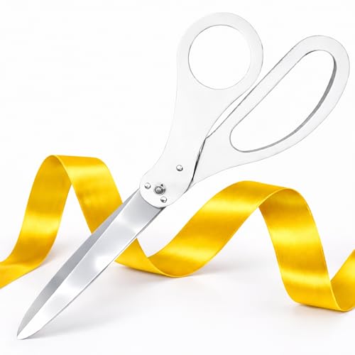 25 Inch White Giant Scissors – Extra Large Ceremonial Cutting Tool with Golden Ribbon for Grand Opening Event Supplies Decorations and Business Celebrations