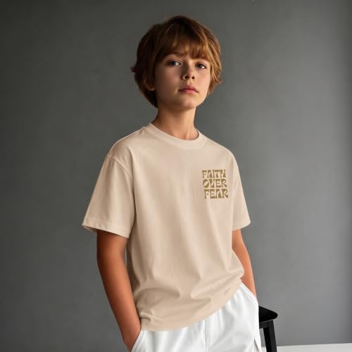 Image of Boys Faith Over Fear Shirt Christian Jesus T Shirts for Kids Religious Inspirational Bible Verse Graphic Tees Tops