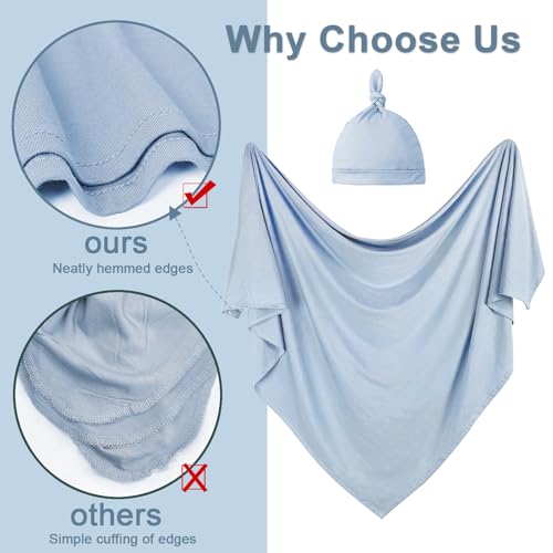 Image of OWLOWLA 2Pack Newborn Swaddle Blanket with Hat Set Baby Wrap Swaddle Receiving Blanket Boys Girls