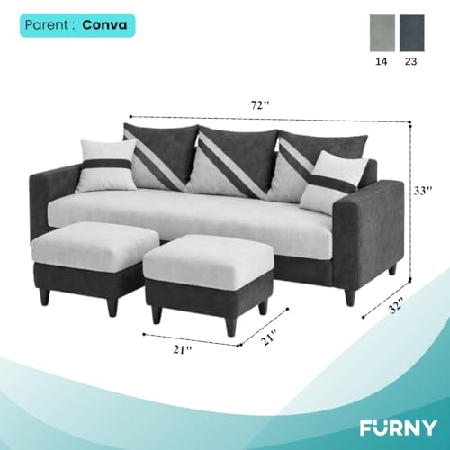 Image of SLEEPIFY Covelle 3 Seater Sofa Set with 2 Ottoman (Dark Gray - Light Gray) | Premium Soft Velvet | Plush Comfort Cushions | Modern Living Room Sofa | Spacious Comfortable Seating