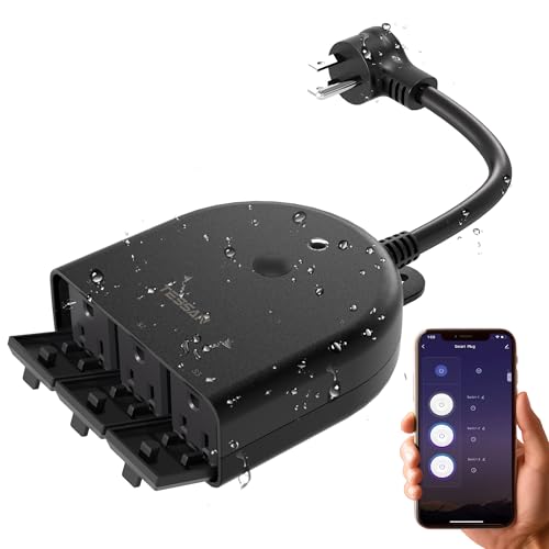 Outdoor Smart Plug Waterproof, TESSAN WiFi Smart Outlet Switch with 3 Individual Sockets Compatible with Alexa Google Home, Remote Control and Timer Function, 2.4GHz Wi-Fi Only