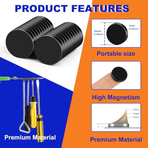 Image of 20Pcs Small Magnets, 20x3mm Rare Earth Magnet Black | Small Strong Magnets for Crafts, DIY, Whiteboard, Kitchen