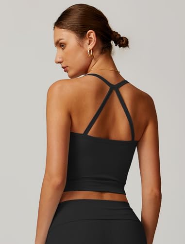 Womens Longline Sports Bras Cross Back Active Gym Yoga Padded Workout Crop Tank Top with Built in Bra3