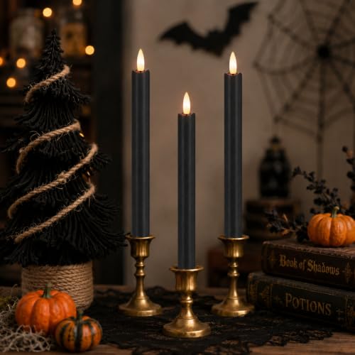 Image of Black Flameless Taper Candles with Remote and Timer, Real Wax, 6 Pack
