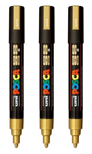 Image of posca PC-5M Water-Based Paint Markers, Reversible Medium Tip (1.8-2.5mm), Gold, 3 Count