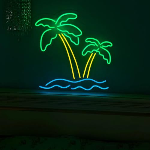 Image of Palm Tree Neon Sign, Beach House Neon Sign, Palm Leaf Neon Light, Miami Neon Light