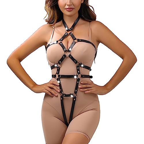 NEEMOSI Damen Body Sexy Leder Harness Frauen Geschirre BDSM Fetisch Dessous Lingerie Bondageset Riemenbody Brustgurte SM Fesseln Sexspielzeug Paare...