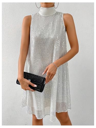 Image of Floerns Women's Sequin Sleeveless Tank High Neck Bow Shiny Party Dress