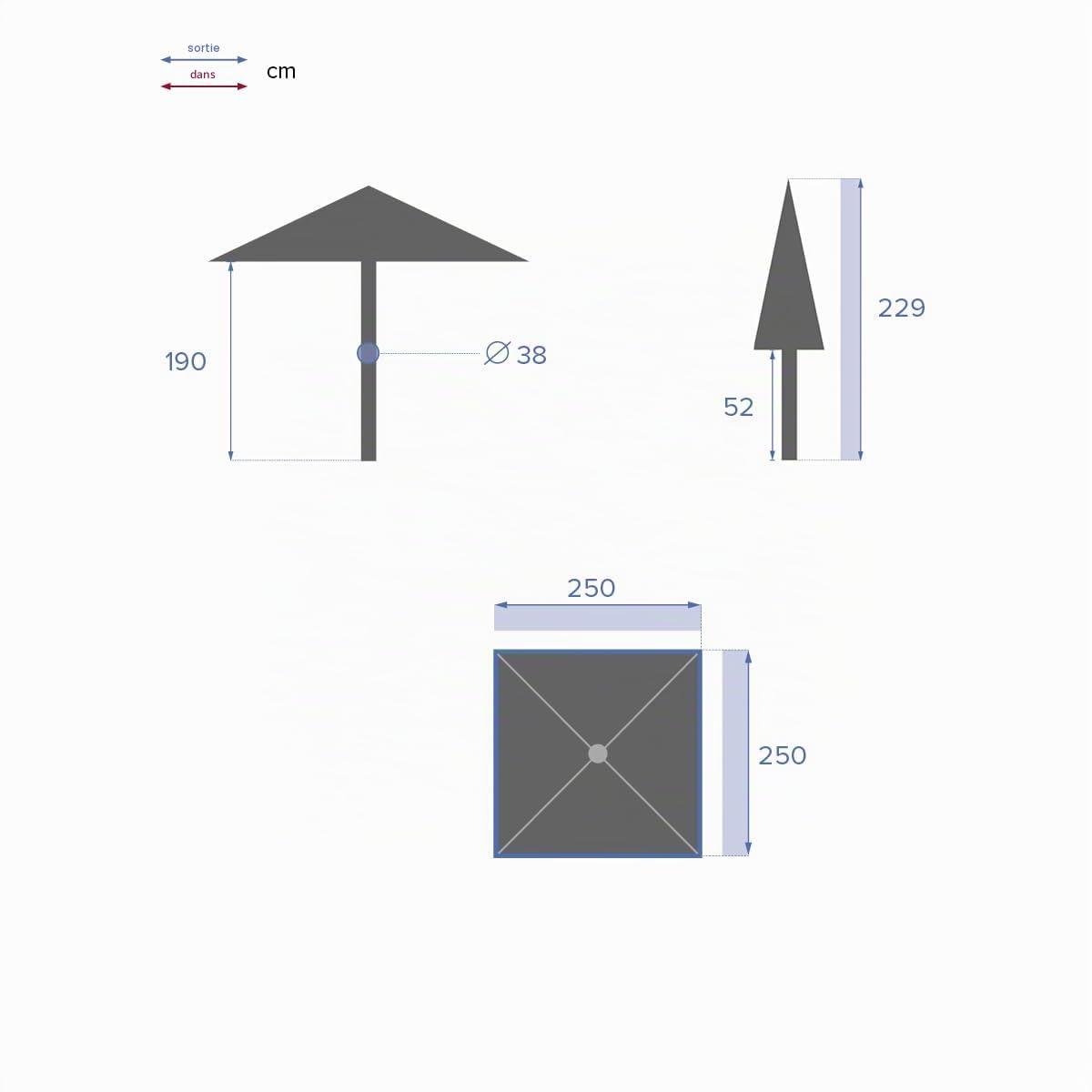 Hespéride - Parasol Droit Carré Soya - 2,5x2,5m - Haute Protection UV, Toile Amovible Déperlante et Orientable - Structure Acier Traité Antirouille
