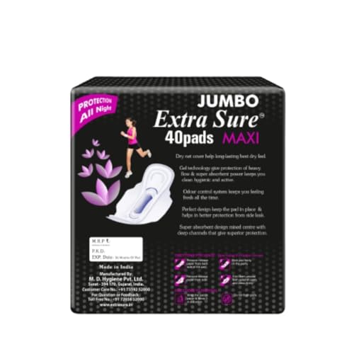 Image of Jumbo branded Extra Soft Secure Nights XXL | 80 Pads| Cottony Soft Sanitary Pads for Women | Upto 100% leakage protectio PACK OF 2.
