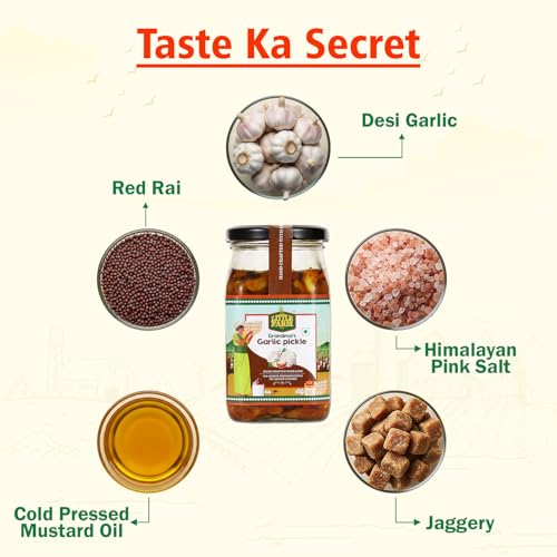 Image of THE LITTLE FARM CO Garlic Pickle - Lehsun ka Achar (400g) | Less Oil Mustard Base Homestyle Garlic Pickles with Jaggery | No Added Preservatives & Flavours | Traditional Recipe