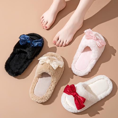 Cute Bow House Women's Slippers - Open Toe Warm Plush Fluffly Non-Slip Sole Indoor4