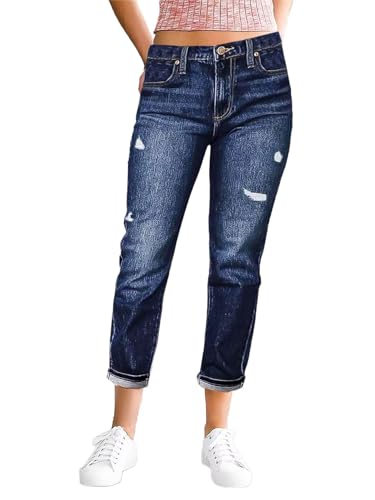 Flamingals Straight Leg Barrel Legs High Waist Casual Ripped Detail Wash Jeans