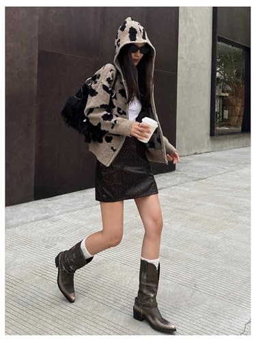 Image of SOLY HUX Zip Up Cardigan for Women Hooded Cardigan Sweater Knitted Drop Shoulder Fall Clothes Winter Hoodies Outerwear