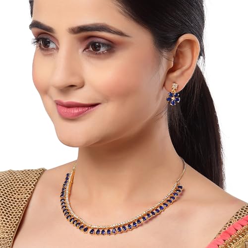 Image of ZENEME Gold-plated and Cubic Zirconia Necklace With Earrings for Women & Girls