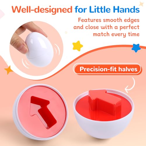 Image of USATDD Matching Eggs for Toddlers Montessori Geometric Eggs Color & Shape Recognition Toy, Fine Motor Skills Shape Sorter Puzzle, Easter Eggs Toys Gifts for Kids, Easter Basket Stuffers