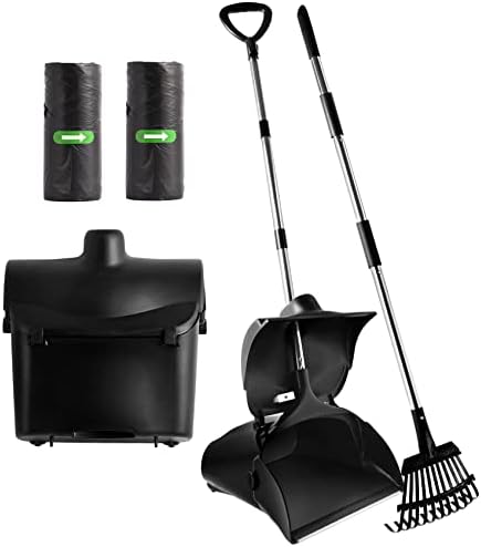Pooper Scooper Swivel Bin & Rake Kit with 30 Waste Bags, 36" Long Handle Adjustable Dog Pooper Scooper for Large Medium Small Dogs, Portable Poop Scooper for Yard Lawn Outdoor, Easy to Clean Pet Waste