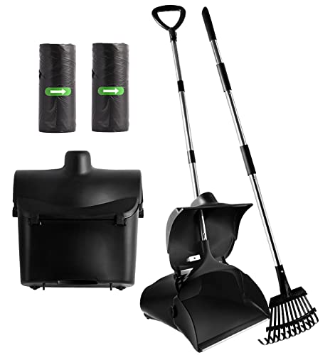 Pooper Scooper Swivel Bin & Rake Kit With 30 Waste Bags, 36" Long Handle Adjustable Dog Pooper Scooper For Large Medium Small Dogs, Portable Poop Scooper For Yard Lawn Outdoor, Easy To Clean Pet Waste #TOP3