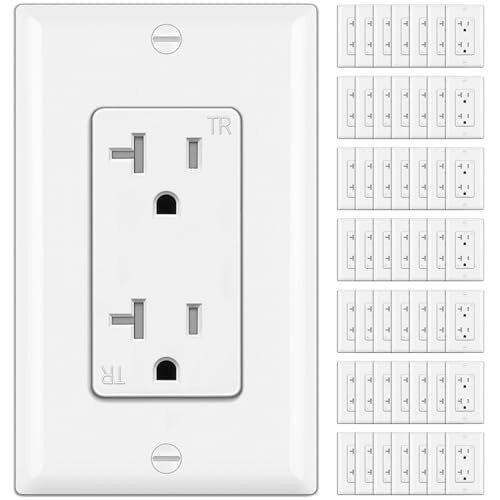 BESTTEN 50 Pack 20 Amp Outlet Tamper-Resistant (TR) Standard Electrical Wall Outlet UL Listed Decorator Receptacle with Wall Plate 20A/125V/2500W for Residential and Commercial Use White