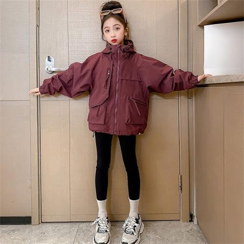 Kids Cargo Raincoat Hooded Zip Solid 𝗪aterproof Oversize Outerwear Warm Windproof Rain Jacket with Pocket4