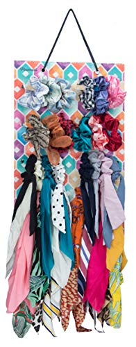 Hair Scarf Scrunchies Organizer, Hanging Hair Ribbon Bow Scrunchies Holder, Hair Ties Bowknot Ponytail Storage Display Stand for Women Girls (style-hexagon)