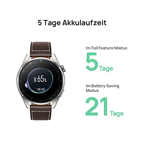 HUAWEI WATCH 3 Pro - 4G Smartwatch, 1.43'' AMOLED Display, eSIM Telefonie, 5 Tage Akkulaufzeit, 24/7 SpO2 & Herzfrequenzmessung, GPS, 5ATM, 30 Monate Garantie, braunes Lederarmband - Image 5