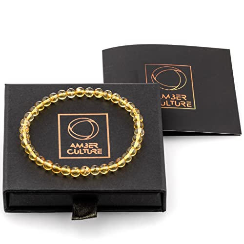 Image of Amber Culture Amber Stretch Bracelet - Handmade 5mm Beads 100% Baltic Natural Baltic Amber Stone - Unisex with Gift Box Multiple Colors