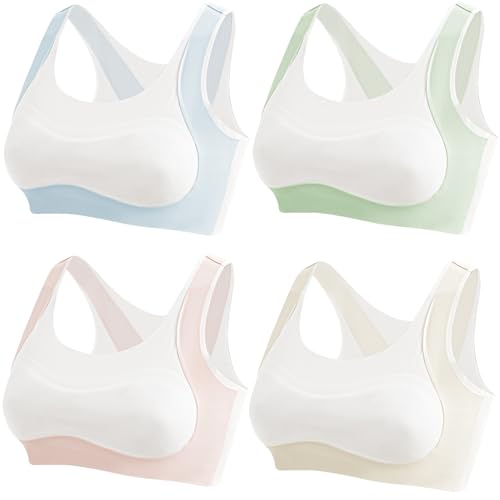 Happy Cherry Girls Training Bras Seamless Sports Bra 4 Packs Stretchy Padded Bralette for Teen Girl 8-14 Years