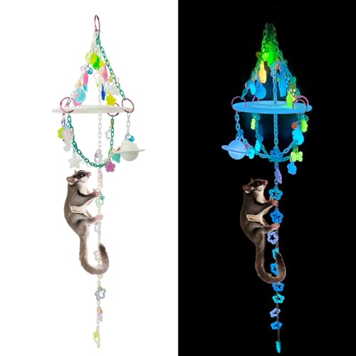 Glow in the Dark Sugar Glider Planet Moon Space Platform Toy - Hanging Climbing Toy for Sugar Glider Cage Accessories