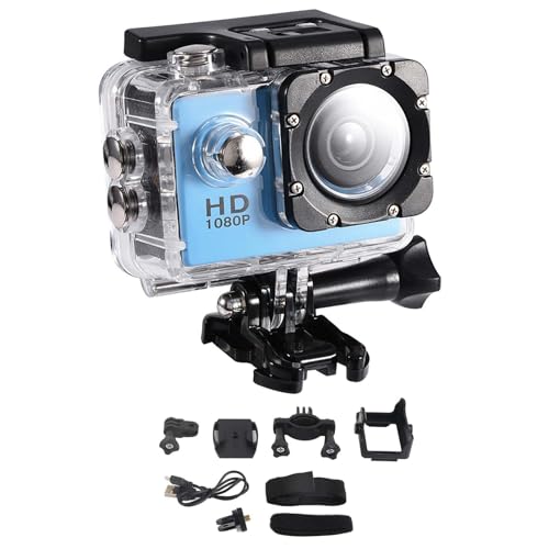 QWUUYEC Cámara Deportiva Impermeable Mini DV para Ciclismo, Video 1080P, Pantalla HD de 2 Pulgadas, Resistente hasta 30m - Soporte para Bicicleta, Fácil Instalación, Ideal para Deportes (Azul)