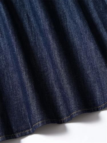 Women's Vintage Denim Midi Skirts High Waist A-Line Plain Pleated Thin Skirts3